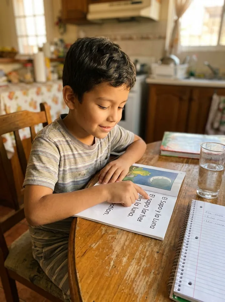 Child reading fluently at home